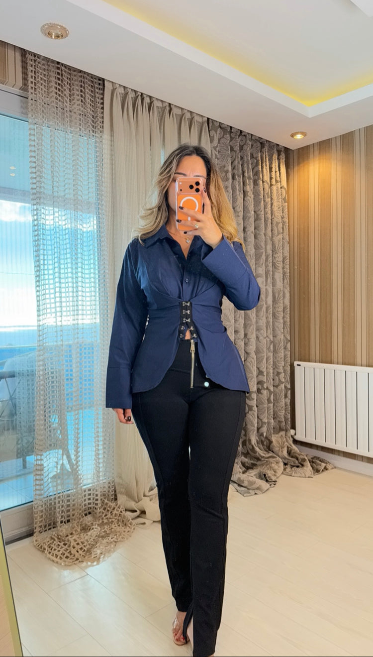 Liora Korse Detaylı Gömlek-Lacivert