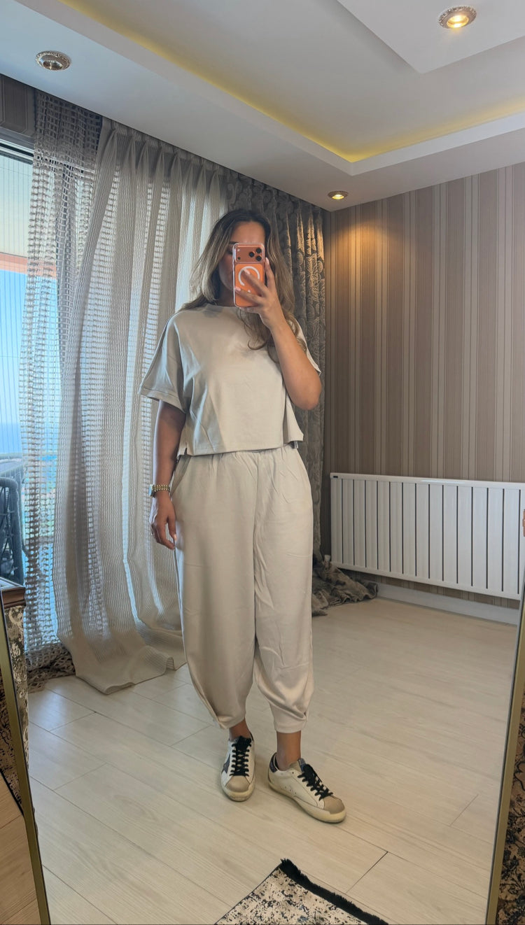 OYSH KISA KOLLU  MODAL KUMAŞ TAKIM -KREM