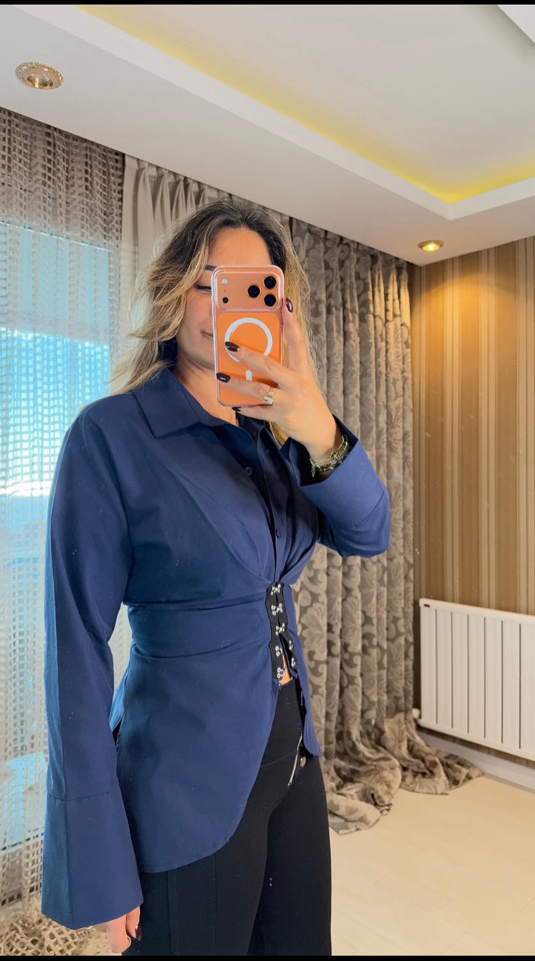Liora Korse Detaylı Gömlek-Lacivert